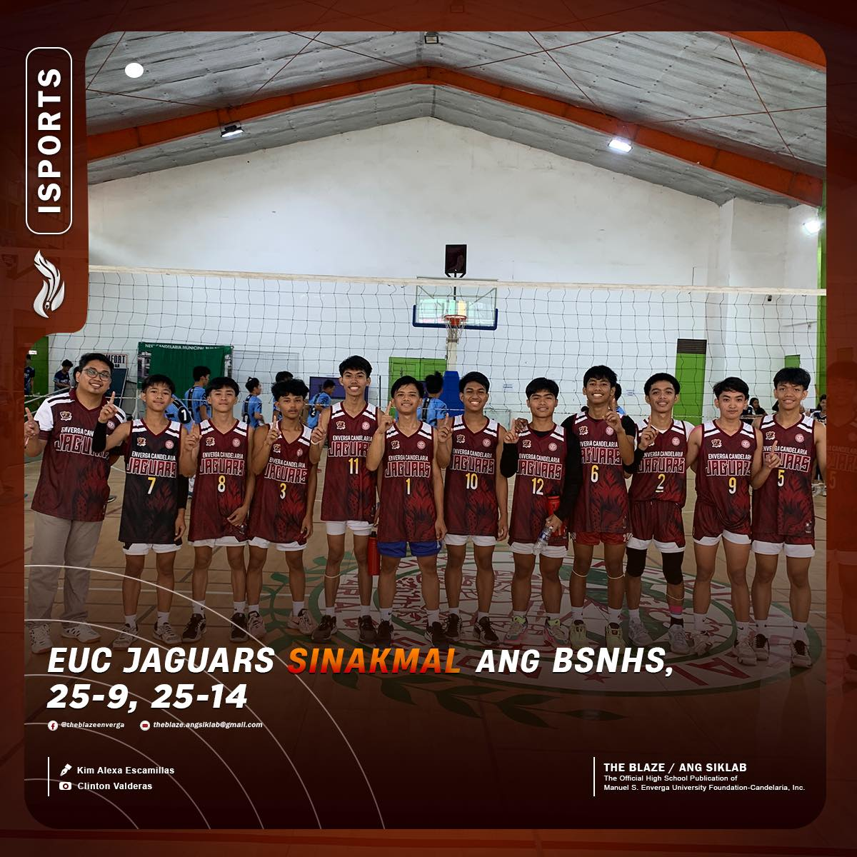 EUC Jaguars sinakmal ang BSNHS, 25-9, 25-14.