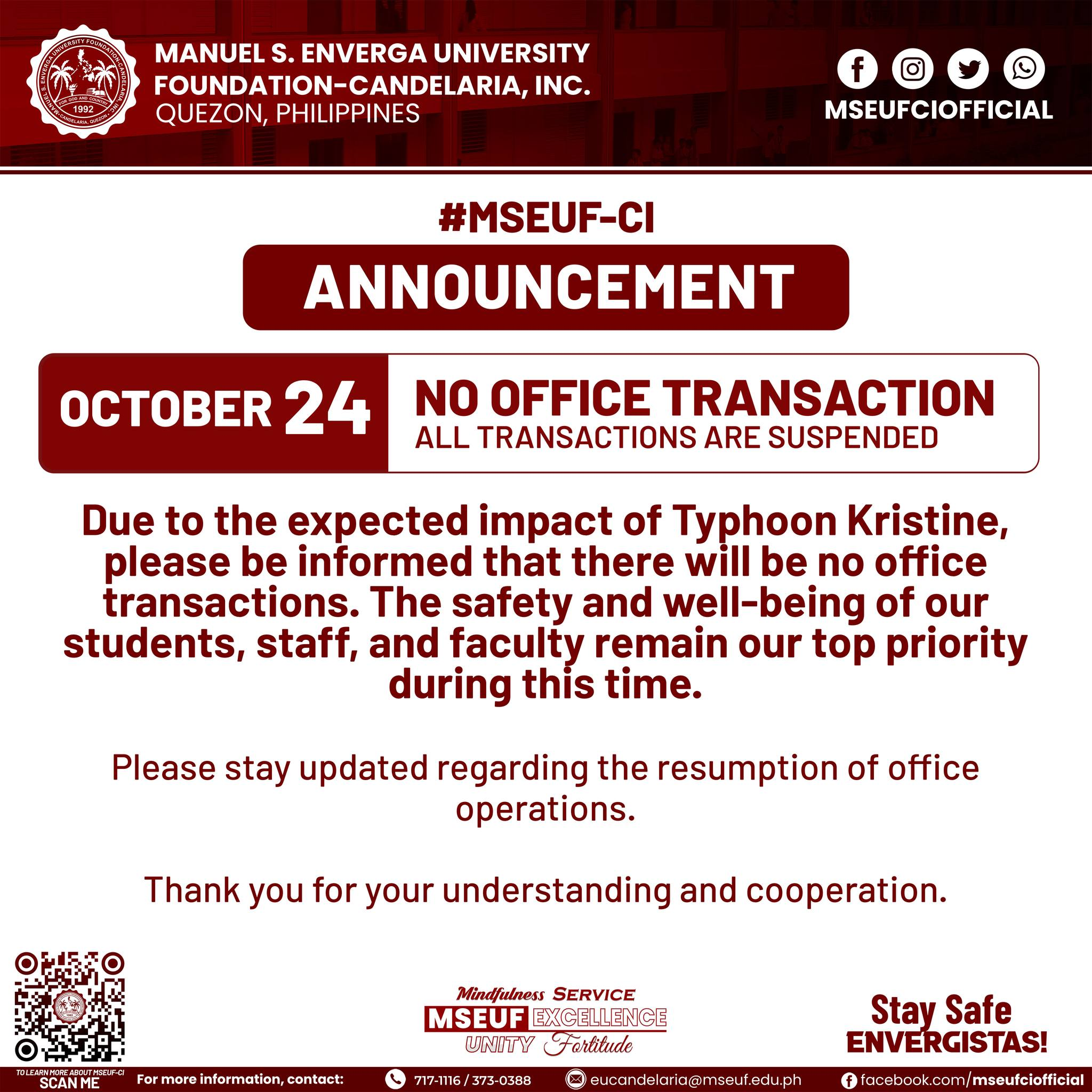 CLASS SUSPENSION ANNOUNCEMENT OCT 24 